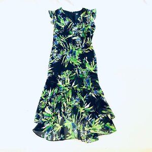 Tommy Hilfiger dress Women's 12 navy green floral high low ruffle feminine